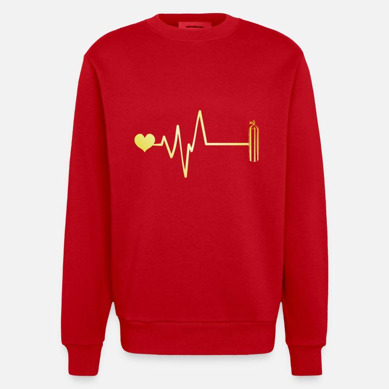 Oxygen Diving Heart Pulse - Heavyweight Oversized Organic Crew Neck Made in EU - red