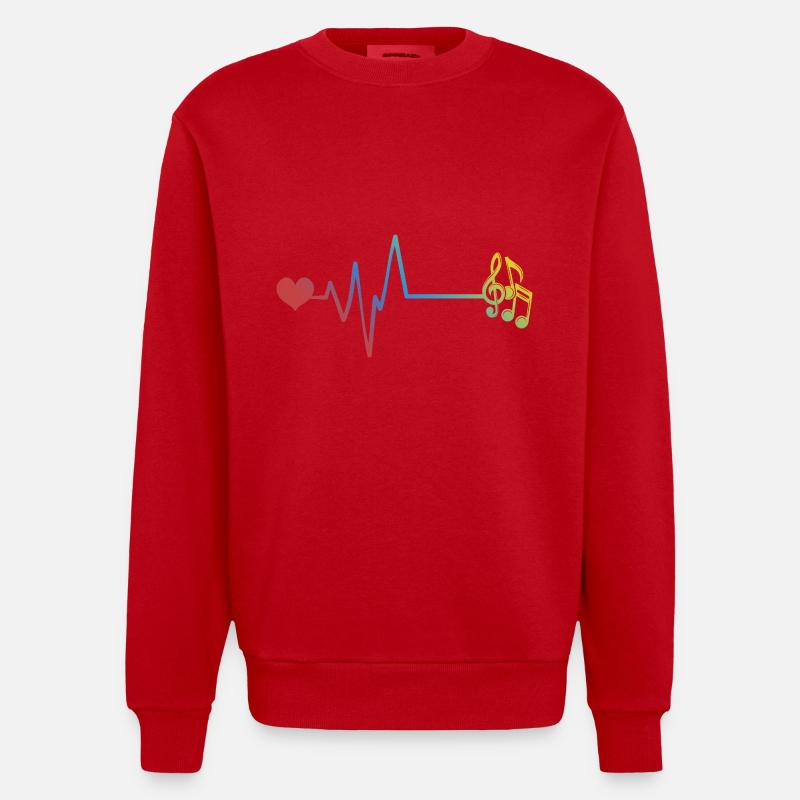 Musical Notes: Pulse, Heartbeat - Heavyweight Oversized Organic Crew Neck Made in EU - red