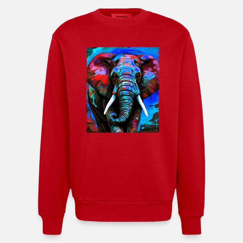 Portrait d’éléphant - Sweat bio épais oversize fabriqué en UE - rouge