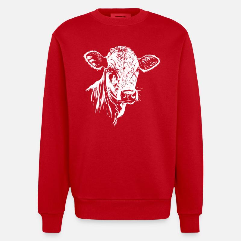 Kuh Graphic - Heavyweight Oversized Organic Crew Neck Made in EU - Rot