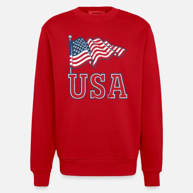 États-Unis avec drapeau - Sweat bio épais oversize fabriqué en UE - rouge