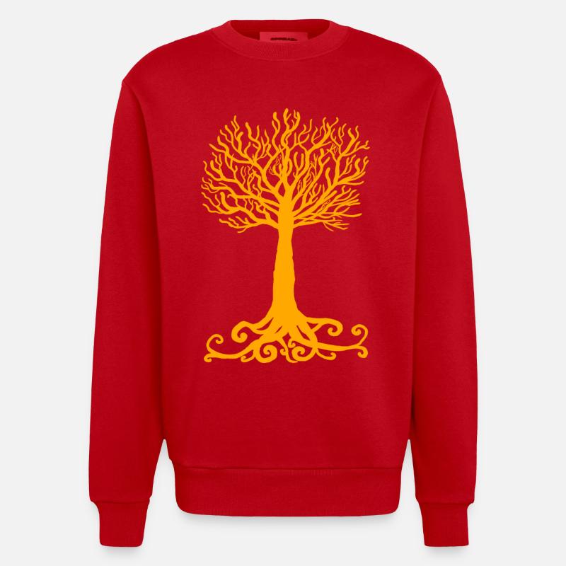 yellow tree - Heavyweight Oversized Organic Crew Neck Made in EU - red