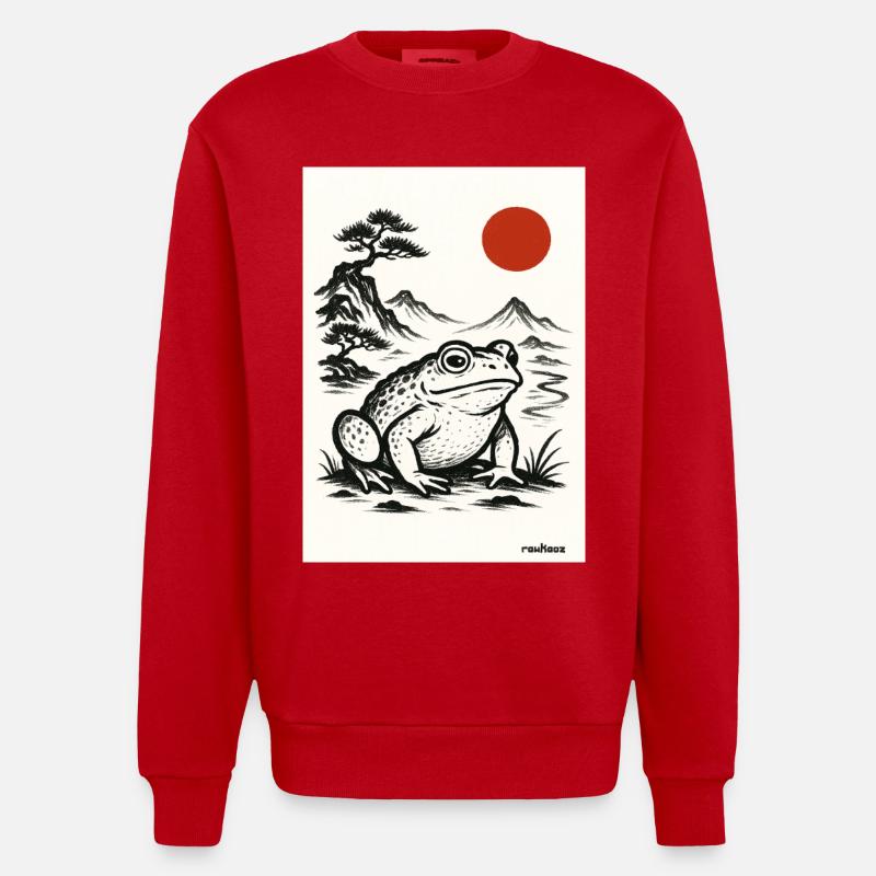 Frog Toad Under Japanese Sun - Heavyweight Oversized Organic Crew Neck Made in EU - red