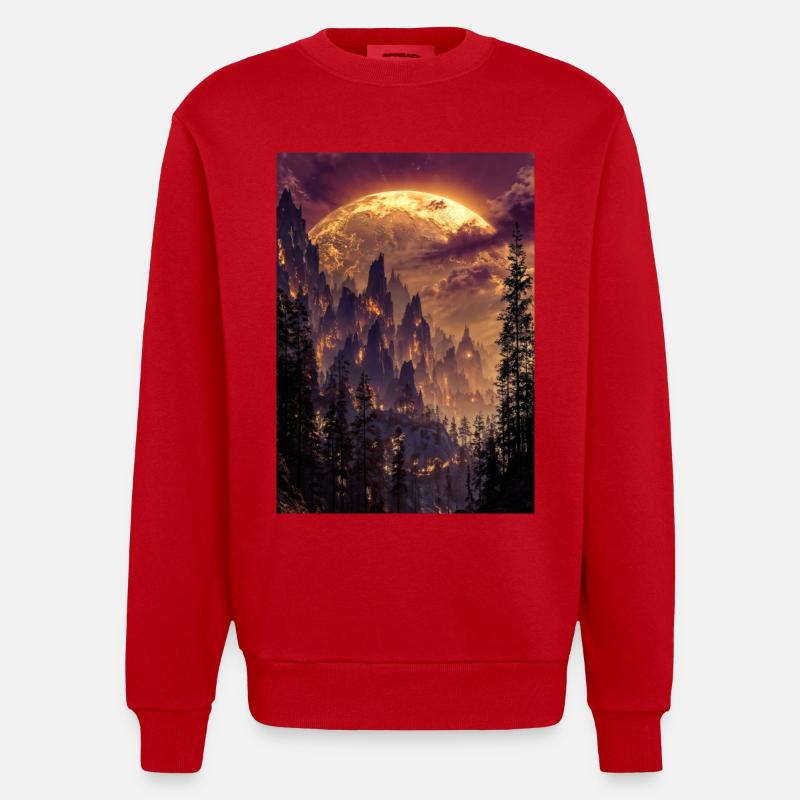 Feuriger Gipfel in der Abenddämmerung - Heavyweight Oversized Organic Crew Neck Made in EU - Rot