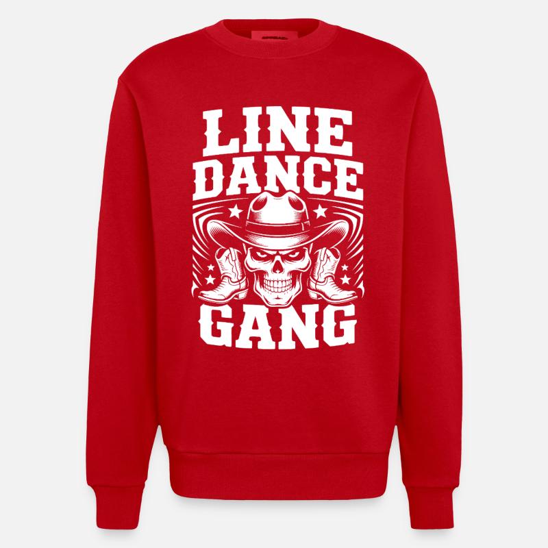 Line Dance Gang Skull Tee - Heavyweight Oversized Organic Crew Neck Made in EU - Rot