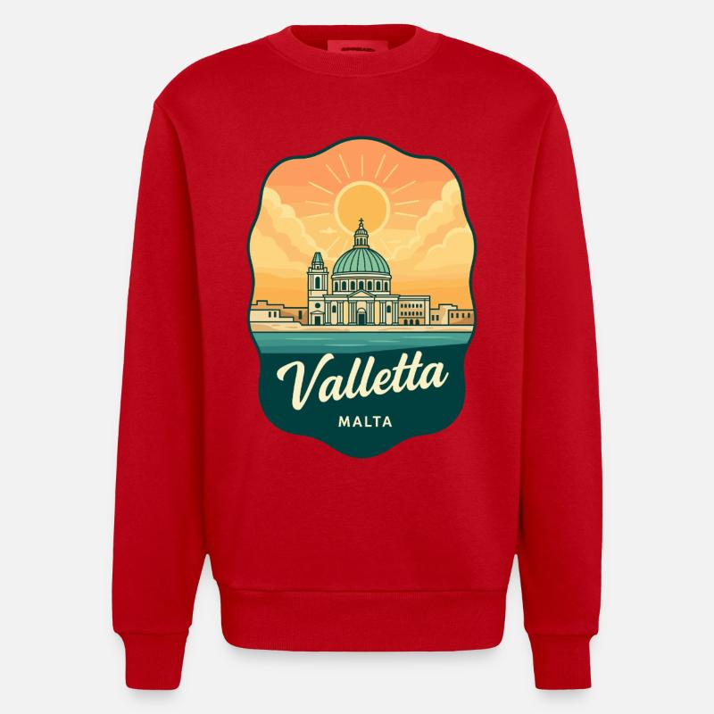 Valletta Malta Retro Sunset Reiseabzeichen - Heavyweight Oversized Organic Crew Neck Made in EU - Rot