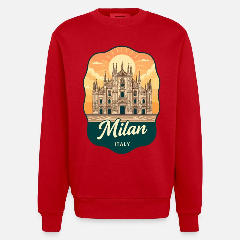 Milan Duomo Retro Sunset Reiseabzeichen - Heavyweight Oversized Organic Crew Neck Made in EU - Rot
