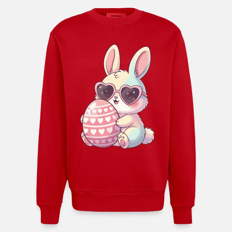 Herzblick Bunny Easter Egg - Heavyweight Oversized Organic Crew Neck Made in EU - red