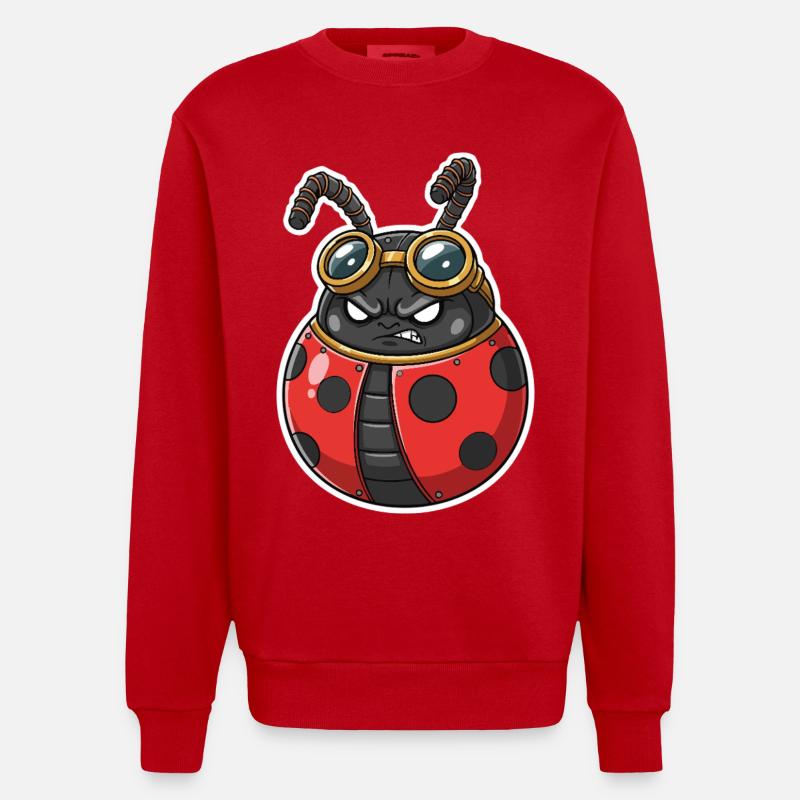 Steampunk Ladybug Rot und Chromrüstung - Heavyweight Oversized Organic Crew Neck Made in EU - Rot