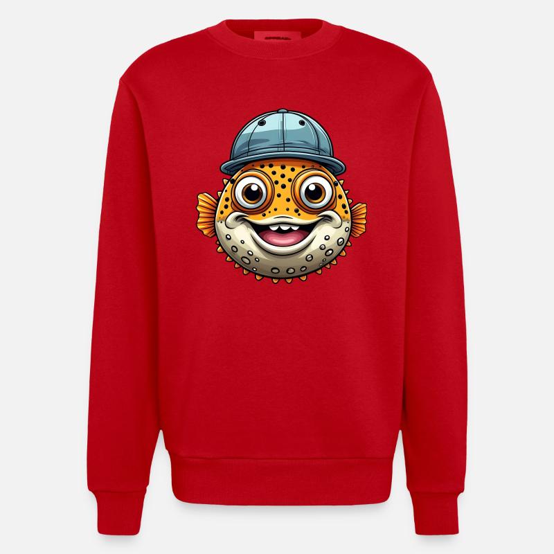 Cooler Kugelfisch mit Basecap - Heavyweight Oversized Organic Crew Neck Made in EU - Rot
