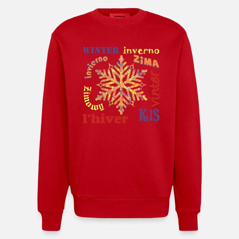 Hiver multilingue E 53 - Sweat bio épais oversize fabriqué en UE - rouge