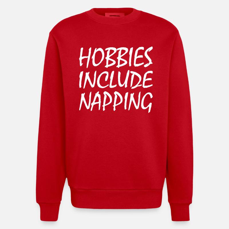 Hobbies include napping - Sweat bio épais oversize fabriqué en UE - rouge