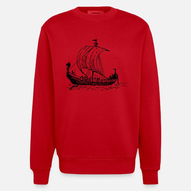 vikings Wickinger guerrier vikingboat boot10 - Sweat bio épais oversize fabriqué en UE - rouge