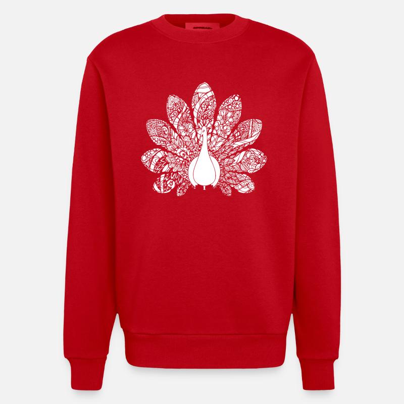 Pfau Pfau Blumenmuster - Heavyweight Oversized Organic Crew Neck Made in EU - Rot