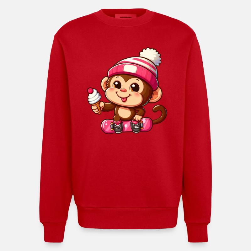 Schimpanse Snowboarder Winter Action - Heavyweight Oversized Organic Crew Neck Made in EU - Rot