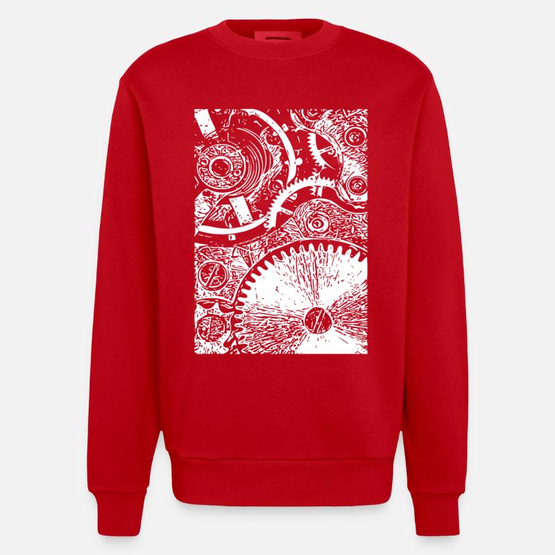 Zahnrad Clockwork Muster - Heavyweight Oversized Organic Crew Neck Made in EU - Rot