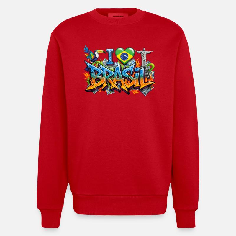 Lebendiges Graffiti Ich liebe Brasil Design - Heavyweight Oversized Organic Crew Neck Made in EU - Rot