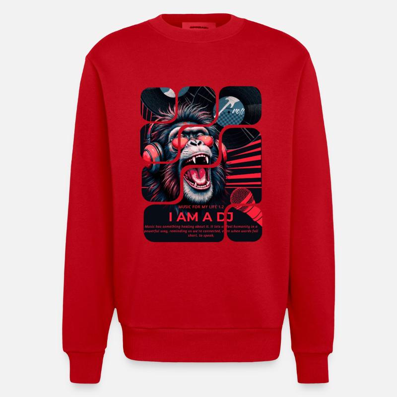 DJ Affe mit Kopfhörern Neon Design - Heavyweight Oversized Organic Crew Neck Made in EU - Rot
