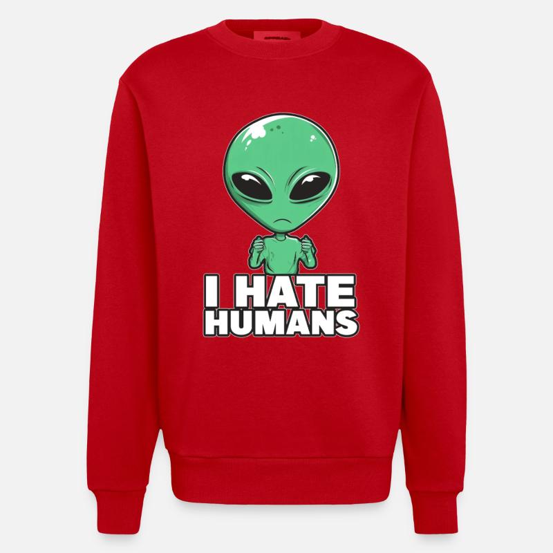 Extraterrestre Je déteste les humains - Sweat bio épais oversize fabriqué en UE - rouge