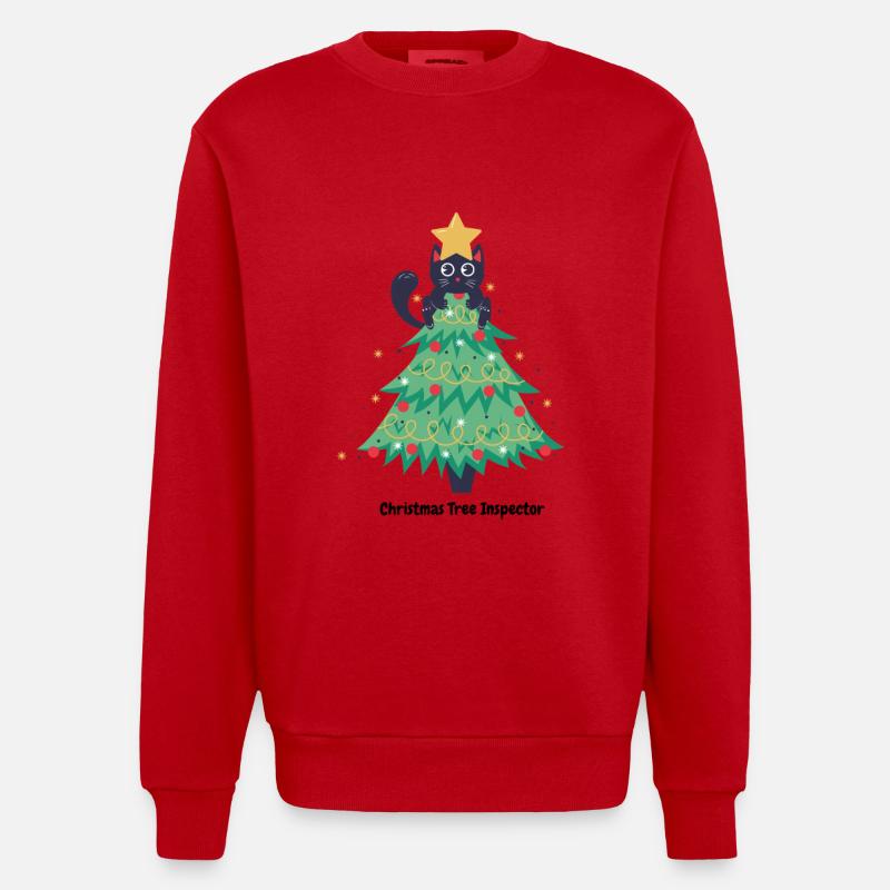 pull de noël chat dans sapin - Sweat bio épais oversize fabriqué en UE - rouge