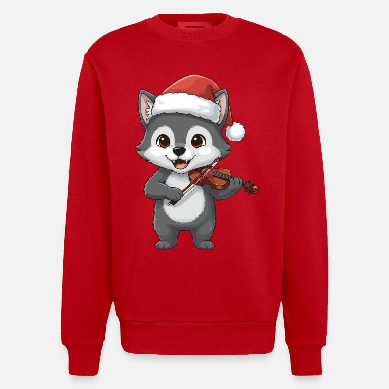 Weihnachtswolf-Tier spielt Geigenkunst - Heavyweight Oversized Organic Crew Neck Made in EU - Rot