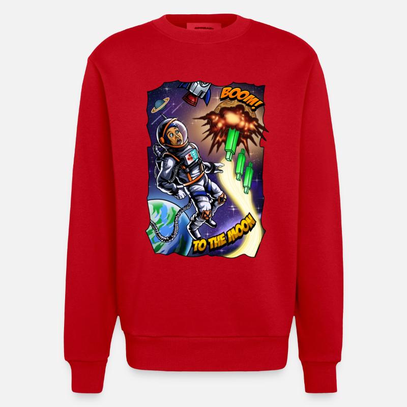 Aventure lunaire : bande dessinée Astronaut - Sweat bio épais oversize fabriqué en UE - rouge