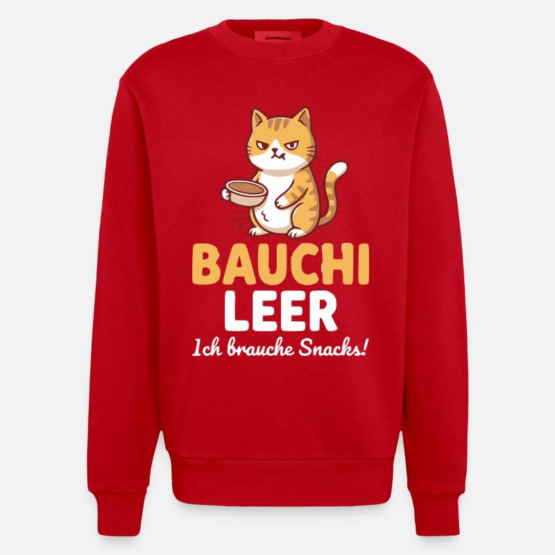 Bauchi leer Katze mit Kaffee - Heavyweight Oversized Organic Crew Neck Made in EU - Rot