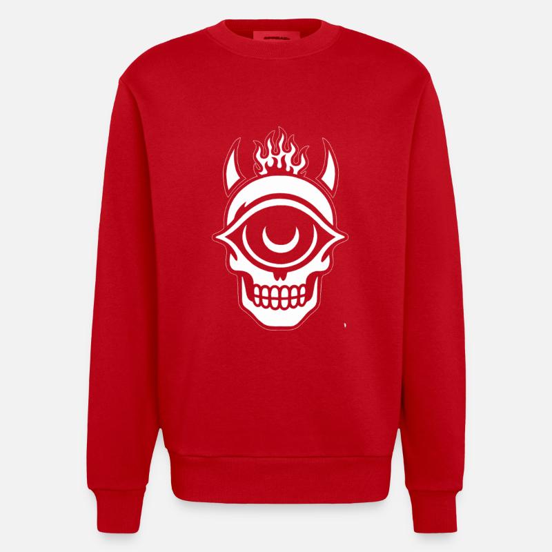 BIRD Original – Brennender Vision-Schädel - Heavyweight Oversized Organic Crew Neck Made in EU - Rot