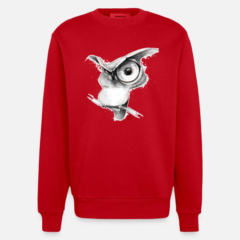 Skizzenhafte Eule - Heavyweight Oversized Organic Crew Neck Made in EU - Rot