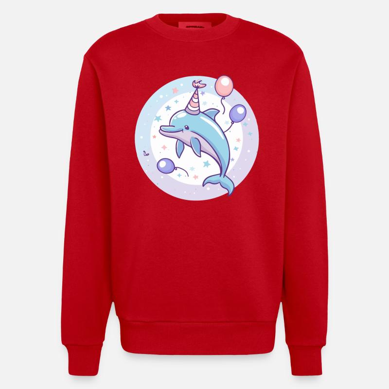 Dauphin Anniversaire Bébé - Sweat bio épais oversize fabriqué en UE - rouge