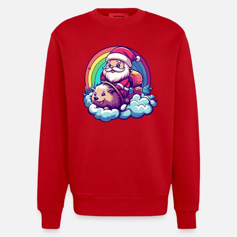 Igel Weihnachtsmann Regenbogen - Heavyweight Oversized Organic Crew Neck Made in EU - Rot