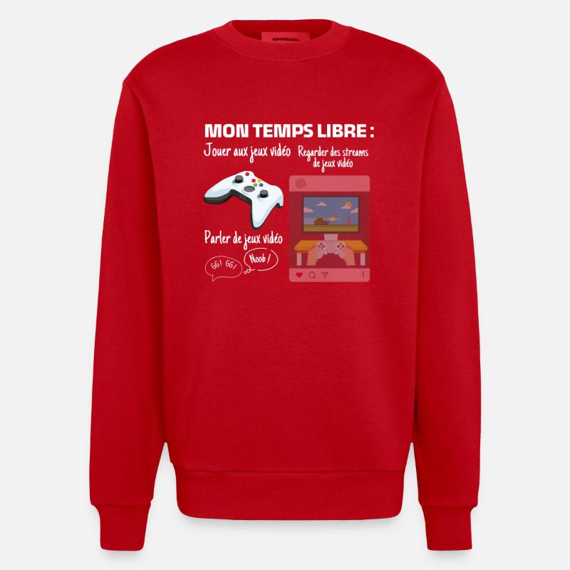 Mon temps libre : 100% gaming - Sweat bio épais oversize fabriqué en UE - rouge