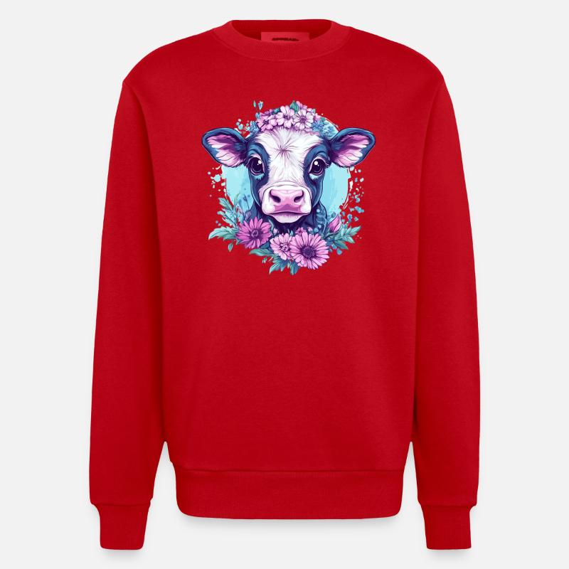 Vache fleurie - Sweat bio épais oversize fabriqué en UE - rouge