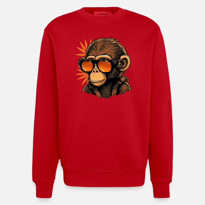 Cool monkey with sunglasses - Heavyweight Oversized Organic Crew Neck Made in EU - red