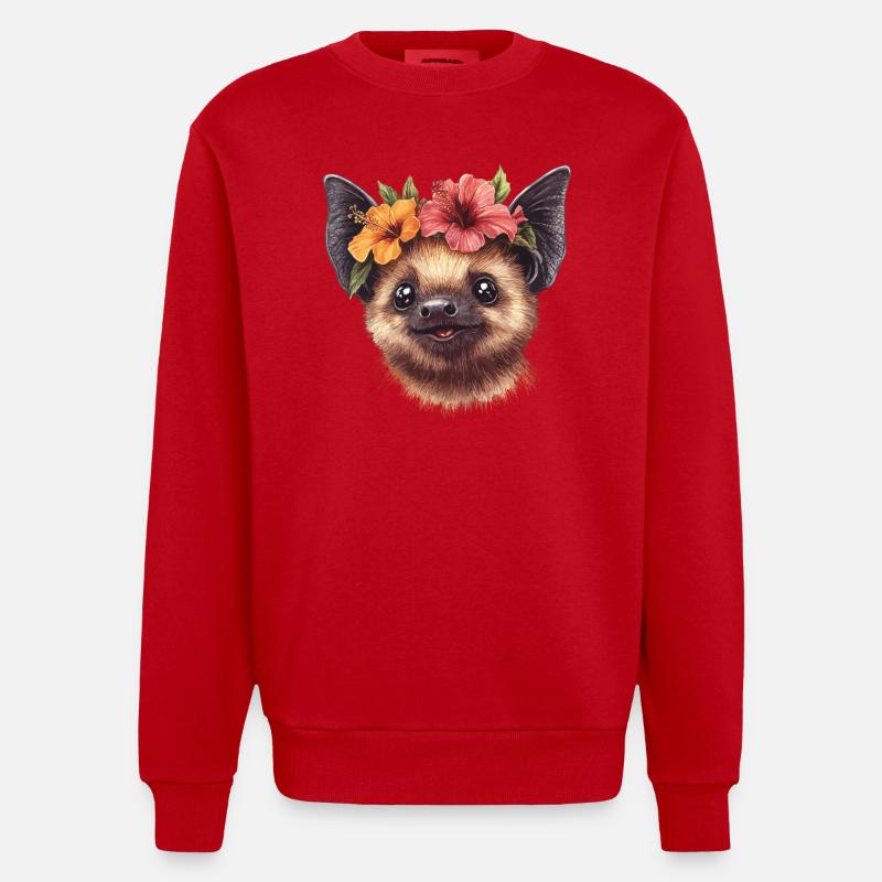 Fledermaus mit Blüten - Heavyweight Oversized Organic Crew Neck Made in EU - Rot