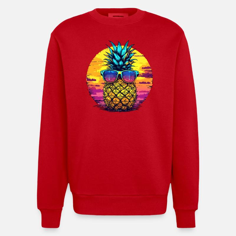 Sonnen Ananas mit Brille - Heavyweight Oversized Organic Crew Neck Made in EU - Rot