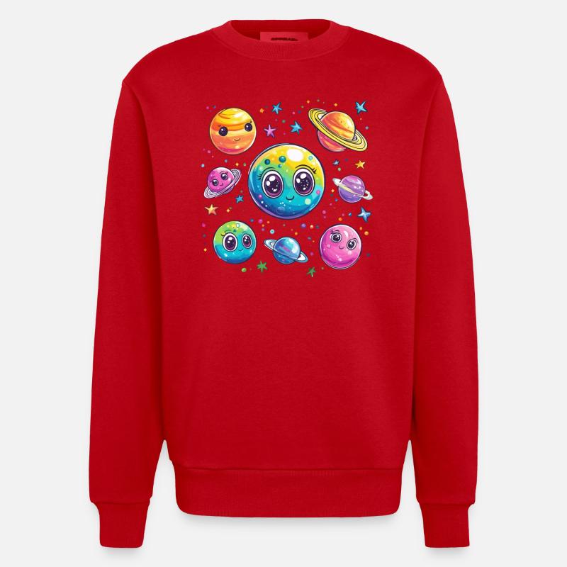 Planètes douces dans l’espace - Sweat bio épais oversize fabriqué en UE - rouge