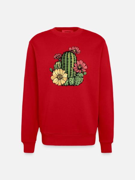 Cactus with flowers - Heavyweight Oversized Organic Crew Neck Made in EU - red