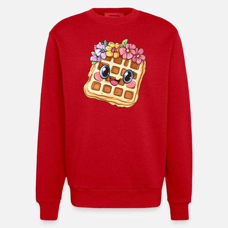 Waffle with flowers - Heavyweight Oversized Organic Crew Neck Made in EU - red
