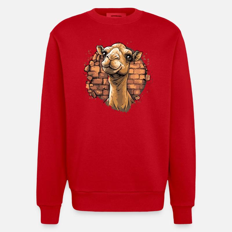 Kamel vor Backsteinmauer - Heavyweight Oversized Organic Crew Neck Made in EU - Rot
