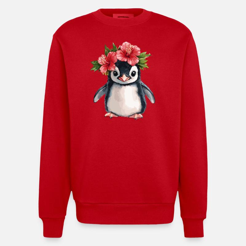 Pingouin à l’hibiscus - Sweat bio épais oversize fabriqué en UE - rouge
