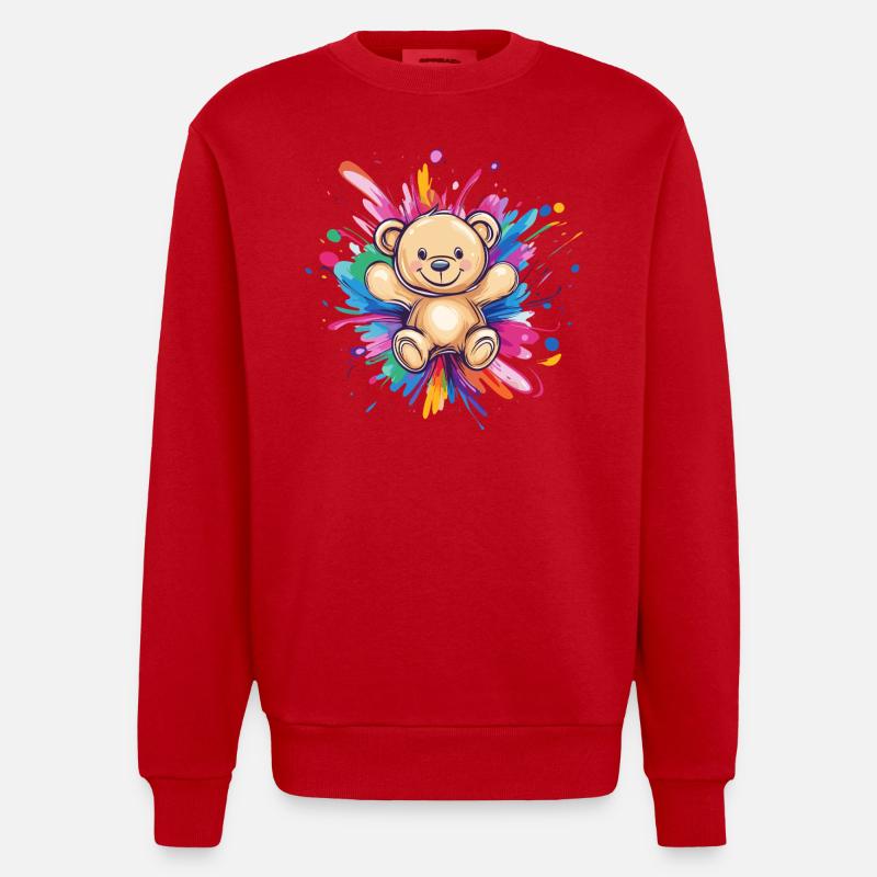 Teddybär Farbexplosion - Heavyweight Oversized Organic Crew Neck Made in EU - Rot
