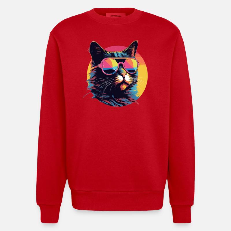 Coole Katze mit Sonnenbrille - Heavyweight Oversized Organic Crew Neck Made in EU - Rot