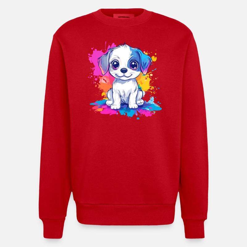Welpe auf Farbspritzer - Heavyweight Oversized Organic Crew Neck Made in EU - Rot