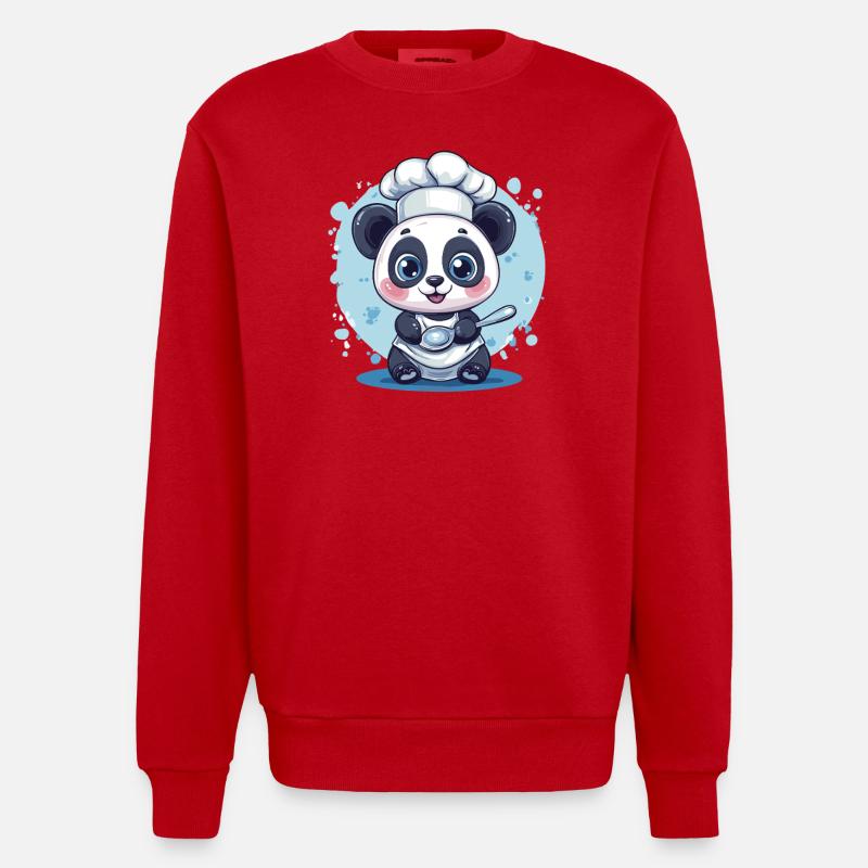 Panda with chef's hat - Heavyweight Oversized Organic Crew Neck Made in EU - red
