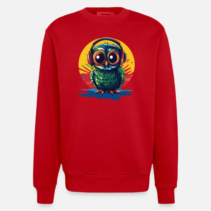 Eule mit Kopfhörern - Heavyweight Oversized Organic Crew Neck Made in EU - Rot