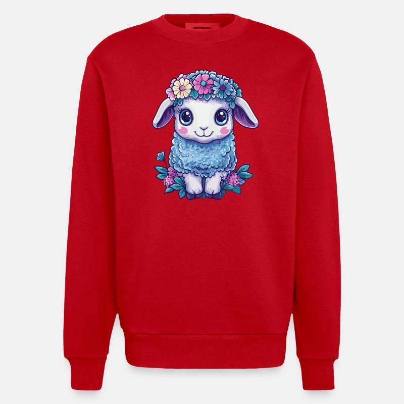 Mouton avec des fleurs - Sweat bio épais oversize fabriqué en UE - rouge