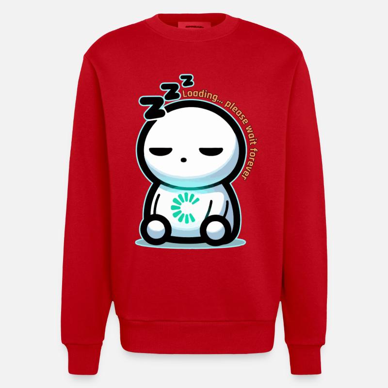 Forever Loading Sleepy Mascot - Heavyweight Oversized Organic Crew Neck Made in EU - red