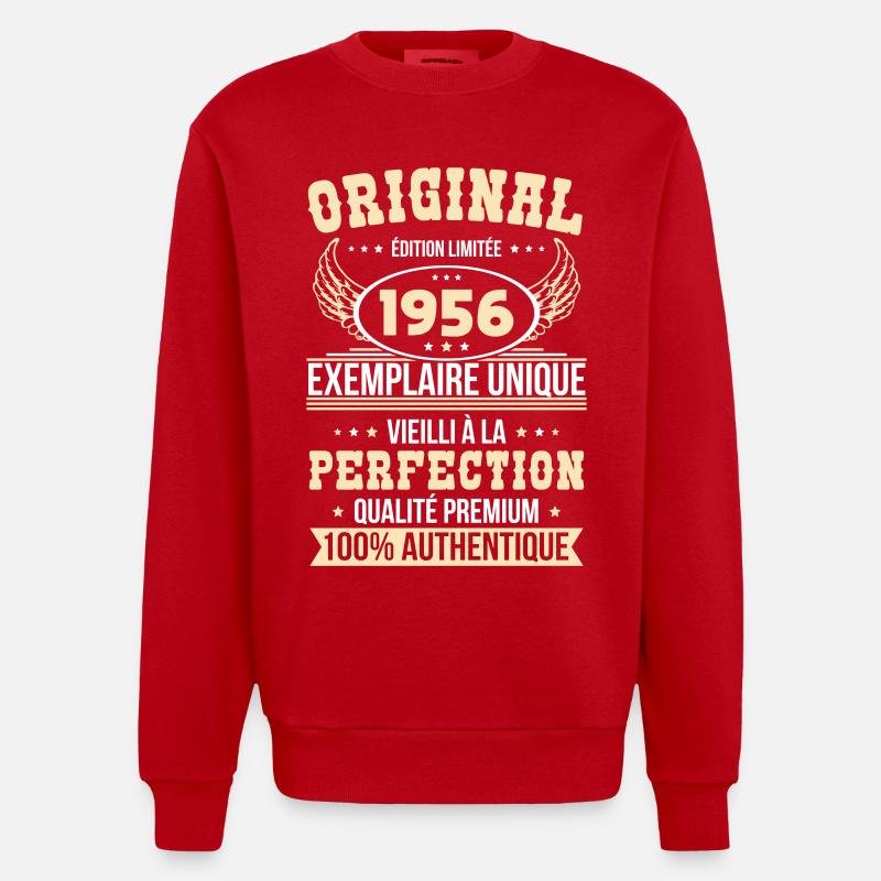 1956 – Einzigartiges Exemplar – Premiumqualität - Heavyweight Oversized Organic Crew Neck Made in EU - Rot
