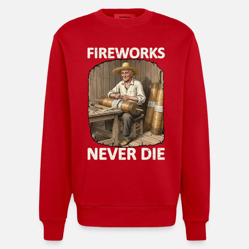 Fireworks Never Die Pyro - Heavyweight Oversized Organic Crew Neck Made in EU - Rot